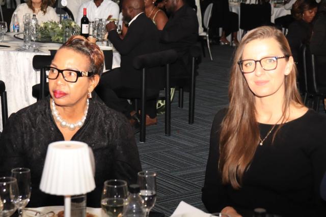 OSHAKAT, 04 July 2026 - ( from left to right) Her Worship Mayor of Ongwediva Town, Naemi Amuthenu and Ohlthaver & List (O&L) Group Chief Experience Officer Franziska Rueck during the Ongwediva Trade Fair gala dinner on Saturday. (photo: contributed). 