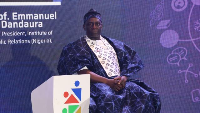 SWAKOPMUND, 15 July 2026 - Vice President of the Institute Public Relations in Nigeria and Chairperson of the WPRF/APRA 2026 Planning Committee Professor Emmanuel Dandaura who was part of the special APRA panel discussion, an opening event for the Effective Communicators Conference taking place in Swakopmund. (Photo by: Isabel Bento) NAMPA