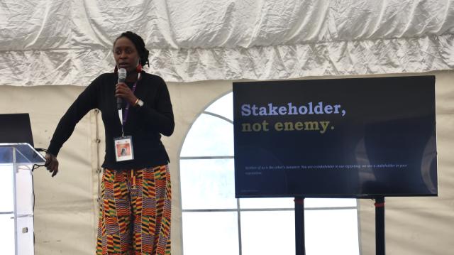 SWAKOPMUND, 15 JULY 2026 - Veteran journalist and former public relations practitioner Ester Mbathera presenting on the importance of journalist/communicators’ relationship during a break away session at the Effective Communicators Conference at Swakopmund on Wednesday. (Photo by: Isabel Bento) NAMPA