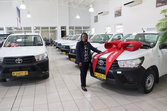 OTJIWARONGO 16 July 2026 - The Otjiwarongo Municipality's Strategic Executive for Finance, Claudia Hamukwaya receives nine Toyota Hilux singe-cab for the municipality from the Indongo Toyota Otjiwarongo on Thursday morning. (Photo by: Mulisa Simiyasa) NAMPA 