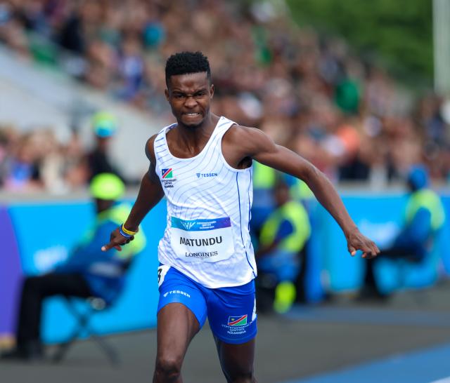 GLASGOW, 26 July 2026 – Namibia’s sprinter Charley Matundu in action during the 100 metres heats at the Commonwealth Games in Glasgow, Scotland. (Photo: Hesron Kapanga) NAMPA