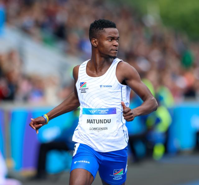 GLASGOW, 26 July 2026 – Namibia’s sprinter Charley Matundu in action during the 100 metres heats at the Commonwealth Games in Glasgow, Scotland. (Photo: Hesron Kapanga) NAMPA
