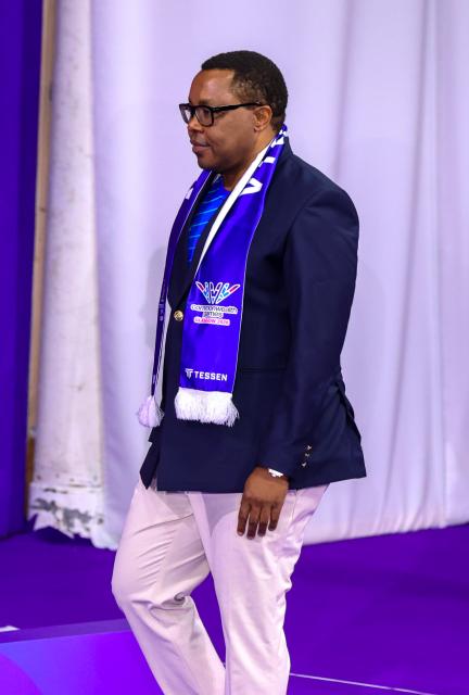 GLASGOW, 25 July 2026 - Namibia National Olympic Committee (NNOC) president Ndeulipula Hamutumwa headed to present medals to the winning swimmers at Tollcross Swimming Centre in Glasgow, Scotland during the Glasgow 2026 Commonwealth Games. (Photo by: Hesron Kapanga) NAMPA