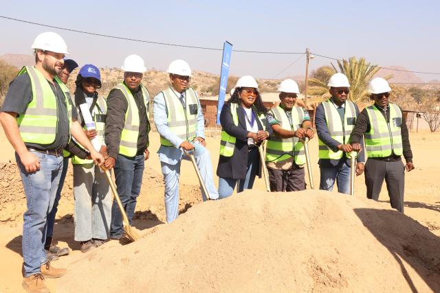 Groot Aub, 31 July 2026 - City of Windhoek Deputy Mayor Nangula Amutenya (centre), pictured alongside contractors and municipal officials during the official groundbreaking ceremony for the Groot Aub water pipeline project on Friday. (Photo by: Uakutura Kambaekua) NAMPA.