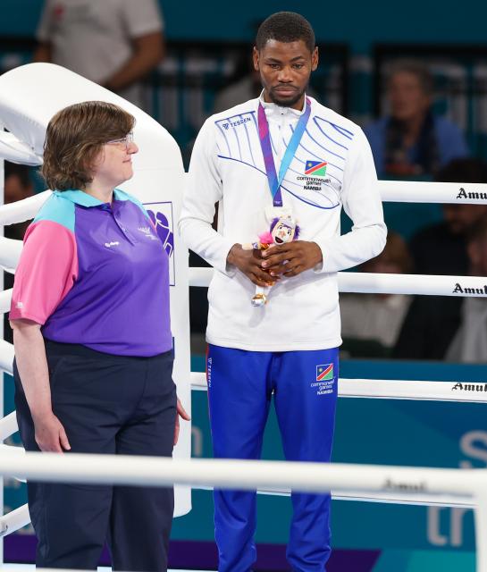 GLASGOW, 01 August  2026 – Namibia’s boxer Tryagain Morning Ndevelo during the medal award ceremony of the 60kg at the Commonwealth Games in Glasgow, Scotland. (Photo: Hesron Kapanga) NAMPA