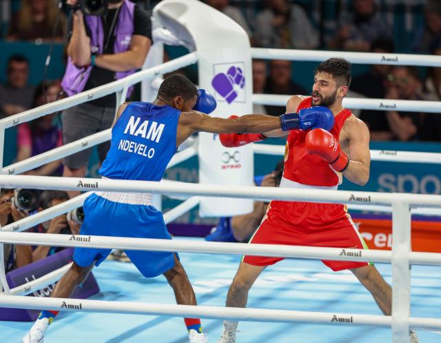 GLASGOW, 01 August  2026 – Namibia’s Tryagain Morning Ndevelo in action against Sachin Sachin of India during the Commonwealth Games in Glasgow, Scotland. (Photo: Hesron Kapanga) NAMPA