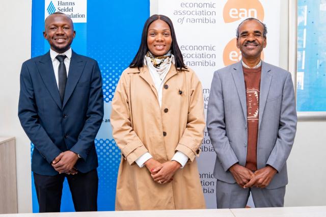WINDHOEK, 03 August 2026 - (From left) Namibia Youth Energy Forum director Andreas Paulus; Mutindi Lydia Jacobs 
Vice Chairperson - Advisory Board Member of the Namibia Youth Energy Forum, and Cons Karamata, CEO of the 
Economic Association of Namibia. (Photo: Contributed) 