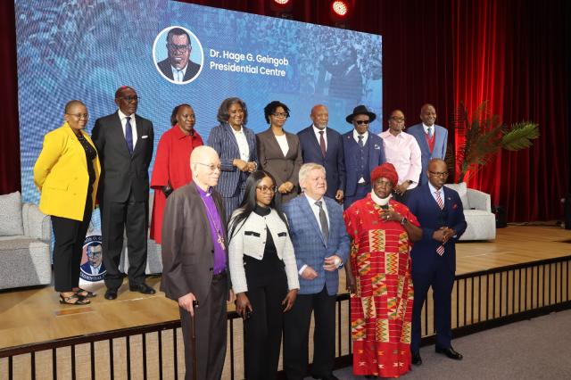WINDHOEK, 03 August 2026 - Namibians from across the political, academic, and civic spectrum gathered at the UNAM Hage G. Geingob Campus to commemorate the democratic legacy and administrative footprint of the late Dr. Hage G. Geingob, launching the Inaugural Dr Hage G. Geingob Townhall Conversation.  (Photo by: Uakutura Kambaekua) NAMPA.