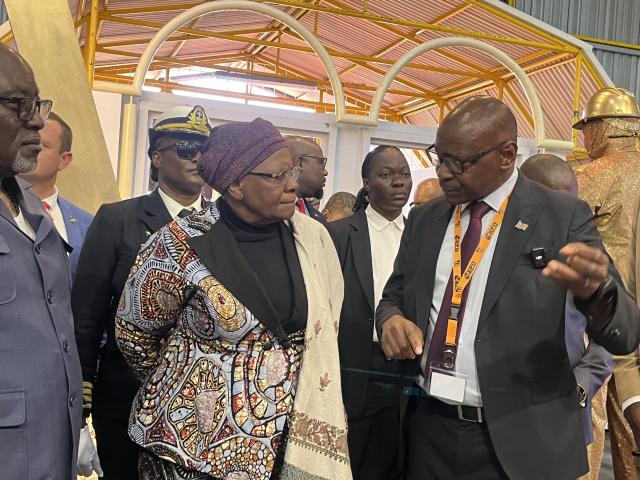 WINDHOEK, 06 August 2026 - President Netumbo Nandi-Ndaitwah touring the exhibition hall at the 13th Namibia Mining Expo and Conference. (Photo by: Justina Shuumbwa) NAMPA 