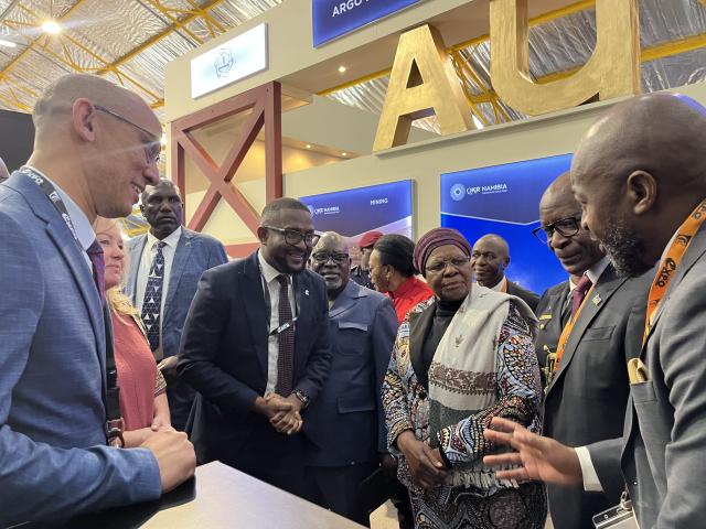 WINDHOEK, 06 August 2026 - President Netumbo Nandi-Ndaitwah touring the exhibition hall at the 13th Namibia Mining Expo and Conference. (Photo by: Justina Shuumbwa) NAMPA 