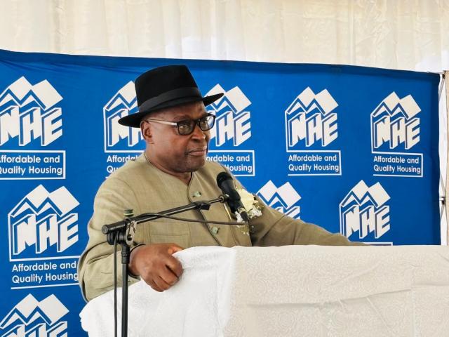 OPUWO, 06 August 2026- Urban and Rural Development Minister James Sankwasa during the handover of 24 completed Mass Housing Development Programme houses in Opuwo, Kunene Region, on Thursday. (Photo: Kaviveterue Virere) NAMPA 