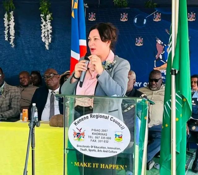 OUTJO, 07 August 2026- Education Minister Sanet Steenkamp during the official inauguration of school infrastructures in Kunene Region at Outjo on Friday. ( Photo: Contributed) NAMPA 