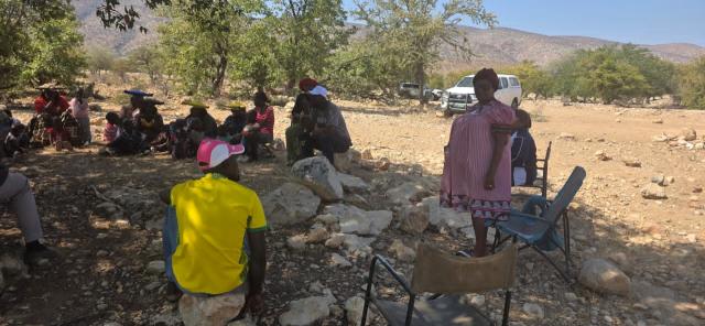 OPUWO, 11 August 2026- Deputy Minister of Gender Equality and Child Welfare, Linda Mbwale, interacts with residents of Otjikondavirongo Village during her visit to mobilise the community to establish an Early Childhood Development centre on Monday. (Photo: Contributed) NAMPA 