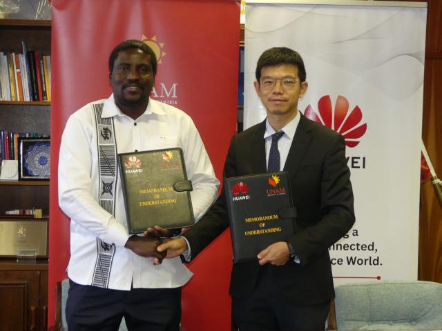 WINDHOEK 12 August 2026 - UNAM Vice-Chancellor Kenneth Matengu and Huawei Jason Xu Board director. (Photo: Ali Negumbo) NAMPA