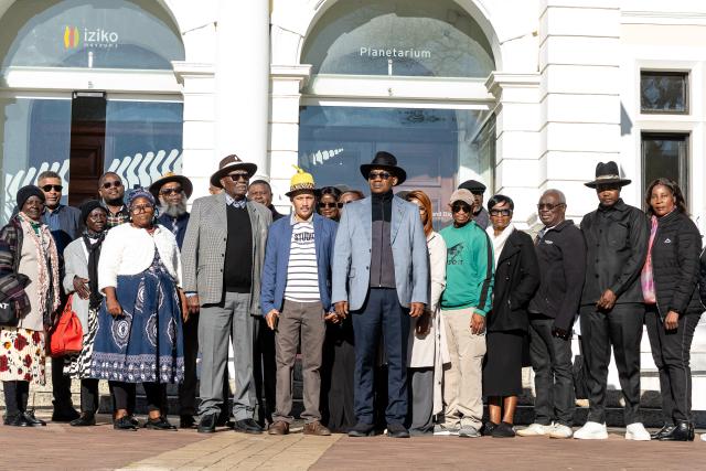 CAPE TOWN, 12  August 2026 – Members of the Namibian delegation outside the Iziko Museum and Planetarium in Cape Town, South Africa. The delegation, comprising government representatives, traditional leaders, surviving veterans, and affected family members, is in South Africa from 06 to 21 August to oversee the exhumation and repatriation of former Namibian political prisoners and liberation heroes who died in exile during the apartheid era. (Photo Contributed: MICT) NAMPA