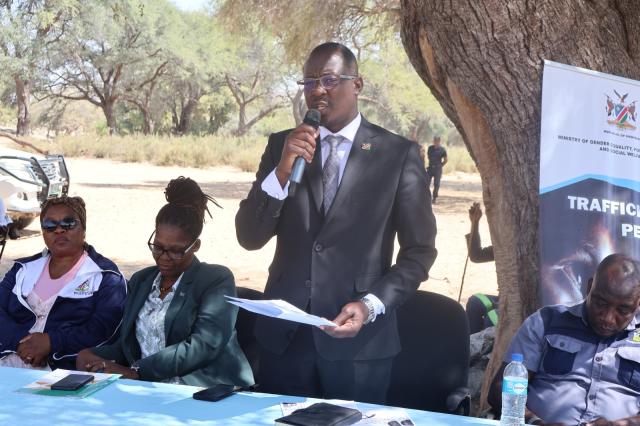 ETANGA, 13 August 2026 - Kunene Governor Vipuakuje Muharukua addressing the gathering during World Day Against Trafficking in Persons commemoration at Etanga village. (Photos: Contributed) NAMPA 