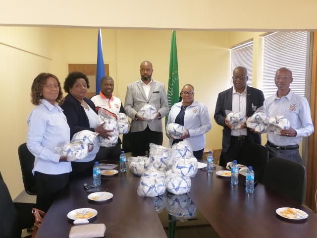 OTJIWARONGO, 25 August 2026 - The donation of 260 soccer balls from FIFA through the Namibia Football Association (NFA) handed over to 160 schools in the Otjozondjupa Region on Tuesday morning through the education regional director, Gerhard Ndafenongo at his office in Otjiwarongo. (Photo by: Mulisa Simiyasa) NAMPA 