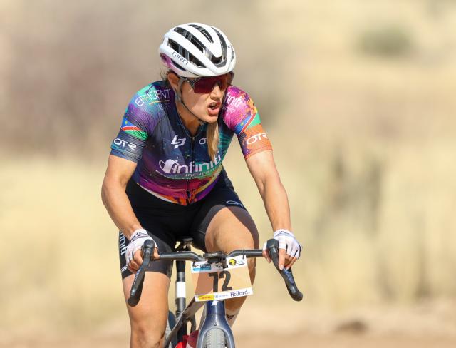 GROSS BARMAN, 22 August 2026 - Namibia’s international female cyclist Vera Looser while in action during the Khomas100 ride which sees riders cycling from Windhoek to Gross Barman in Okahandja. Namibia's Alex Miller won the 140km men's category while South Africa's Hayley Preen won the women's category. Looser came second. (Photo: Hesron Kapanga) NAMPA