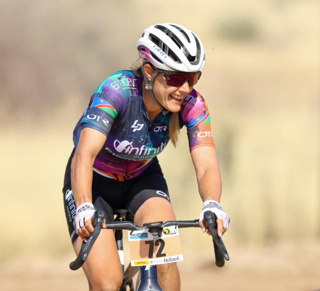GROSS BARMAN, 22 August 2026 - Namibia’s international female cyclist Vera Looser while in action during the Khomas100 ride which sees riders cycling from Windhoek to Gross Barman in Okahandja. Namibia's Alex Miller won the 140km men's category while South Africa's Hayley Preen won the women's category. Looser came second. (Photo: Hesron Kapanga) NAMPA