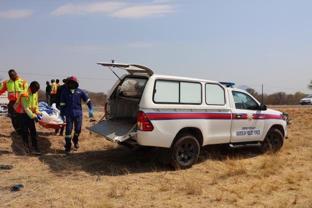 B1 ROAD, 31 August 2026 - The accident scene where four people died on Monday morning after a 16-seater bus and Ford Bantam collided head on approximately 120 kilometres south of Otjiwarongo along the B1 road. (Photo by: Mulisa Simiyasa) NAMPA