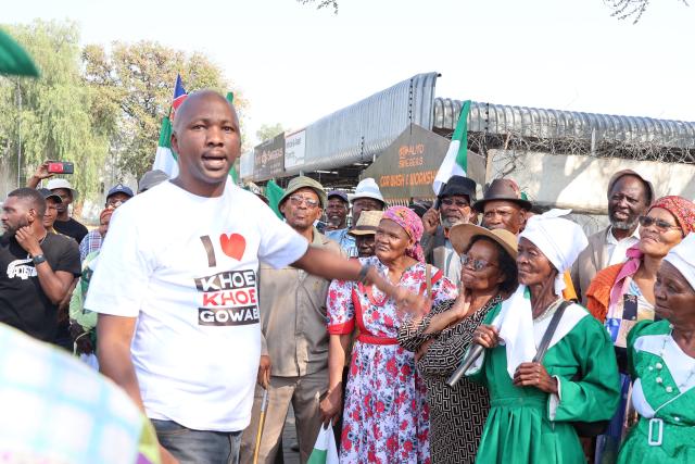 WINDOEK, 01 September 2026 - Members of the ||Khomanin Traditional Community staged a demonstration on Tuesday, demanding an official response to the petition they previously filed with the minister of urban and rural development, James Sankwasa. (Photo by: Uakutura Kambaekua) NAMPA. 
