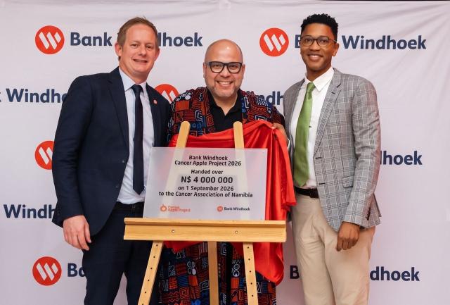 WINDHOEK, 01 September 2026 - From left to right Bank Windhoek’s Managing Director, James Chapman; Cancer Association of Namibia Chief Executive Officer, Rolf Hansen and Dr. Theo-Ben Kandetu, the Deputy Executive Director at the Ministry of Health and Social Services. (Photo: Contributed) 