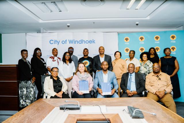 WINDHOEK, 08 September 2026 - FNB Namibia representatives and City of Windhoek representatives during a meeting following the two entities' partnership on a Workplace Banking Staffing Solutions Strategic Partnership aimed at strengthening the financial wellbeing and long-term financial security of City employees. (Photo: Contributed) 