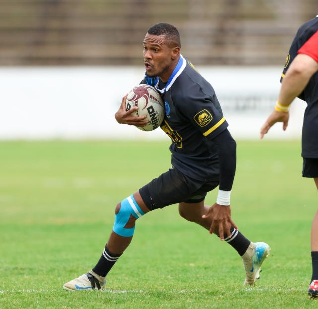 WINDHOEK, 12 September 2026 - Oceans Rugby Clubs players while in action during the second semifinals of the Namibia Rugby Union (NRU) First Division championship trophy at the Hage Geingob Stadium. Oranjemund won the match 26-19 to qualify for the final against Vipers. (Photo by: Hesron Kapanga) NAMPA
