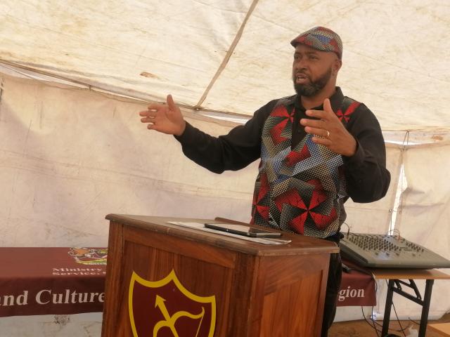 OTJIWARONGO, 14 September 2026 - The Otjozondjupa Regional Education Director, Gerhard Ndafenongo at speaks at the regional Heritage Week on Monday morning at Otjiwarongo. (Photo by: Mulisa Simiyasa) NAMPA