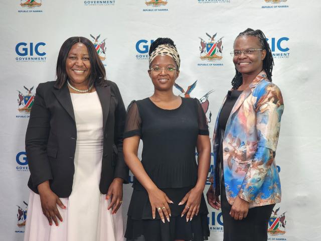 WINDHOEK, 15 September 2026 - From left to right: Mellba Mabuku-Sitwalo Labrarian at the International University of Management, Bianca Basson Chief Librarian: Education Library Service in the Ministry of Education, Innovation, Youth, Sports, Arts and Culture (MEIYSAC) and Namutenya Hamwaalwa Deputy Director: Namibia Library and Archives Service MEIYSAC, during an information-sharing session on reading. (Photo: Molly Weyulu) NAMPA 
