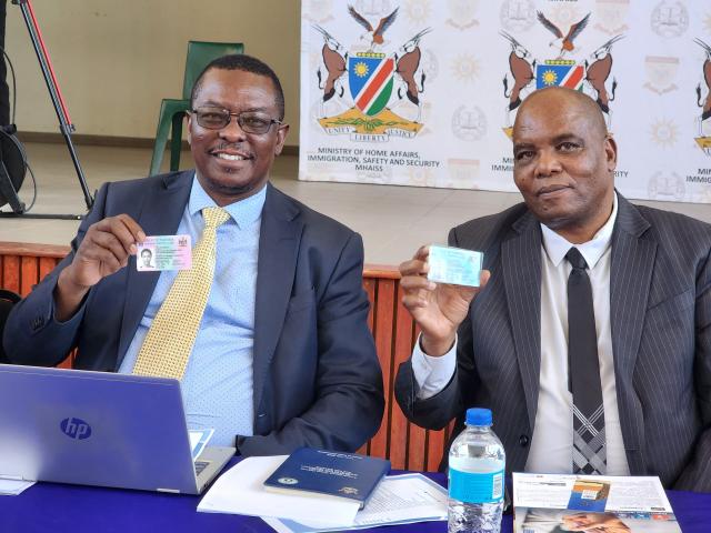 REHOBOTH, 16 September 2026 - Deputy Executive Director and Chief Registrar in the Ministry of Home Affairs, Immigration, Safety and Security (MHAISS) Jackson Wandjiva (L) and Deputy Minister of MHAISS Edward Wambo (R) during the commemoration of Identity Day. (Photo: Molly Weyulu) NAMPA