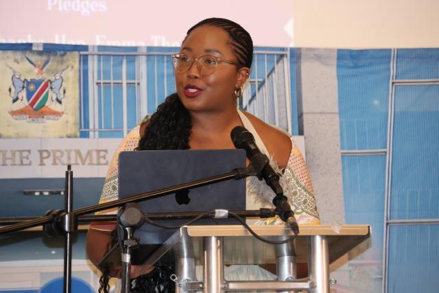 WINDHOEK, 17 September 2026 - Minister of Information Communication and Technology, Emma Theofelus, delivering her remarks during the high-profile Cuba Solidarity Fundraising Gala Dinner held at the NamPower Convention Centre in Windhoek on Wednesday evening. (Photo by: Uakutura Kambaekua) NAMPA 