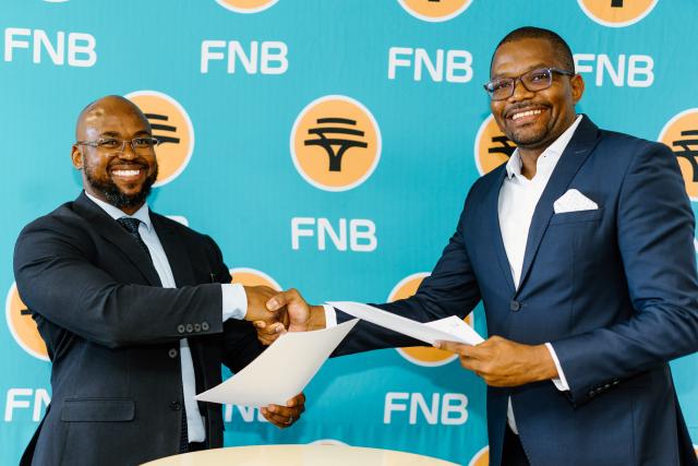 WINDHOEK, 19 September 2026 - Nesdha De Jongh, Head of Small and Medium Enterprise Banking, FNB Namibia Commercial and Justus Hausiku, Executive Chairman and Shareholder at Arch Resources (Pty) Ltd. (Photo: Contributed) 