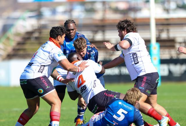 WINDHOEK, 20 September 2026 - Wanderers Rugby Club (in white) and Montego United during the last Namibia Rugby Union Premier League Fixture at Hage Geingob Stadium on Saturday. Wanderers defeated their arch-rivals 41-29. (Photo by: Hesron Kapanga) NAMPA