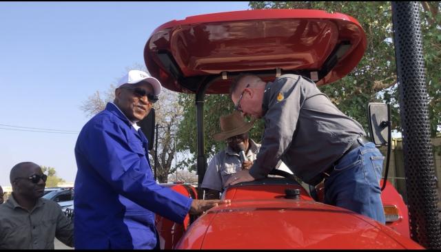 KAHENGE, 20 September 2026- Prime Minister, Tjitunga Elijah Ngurare and Hompa of Ukwangali Traditional Authority on a tractor that was donated by Frans Indongo Group to the Ukwangali Traditional Authority at the Kahenge, on Sunday.

(Photo: Lylie Joel)
NAMPA