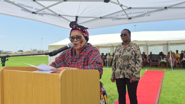 MARIENTAL, 02 October 2026- Vice President Lucia Witbooi delivers her keynote address during the official opening of the second Hardap Regional Arts and Culture Festival in Mariental on Friday, where she called for the protection of Namibia’s heritage and greater investment in the creative industries. (Photo: Joe-Chintha Garises) Nampa 