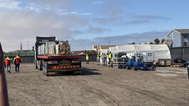 SWAKOPMUND, 12 October 2026 - Trucks transporting specialised equipment for the 2026 Integrated Field Exercise (IFE26) of the Comprehensive Nuclear-Test-Ban Treaty Organisation (CTBTO) arrive at the base in Swakopmund. (Photo by: Isabel Bento) NAMPA