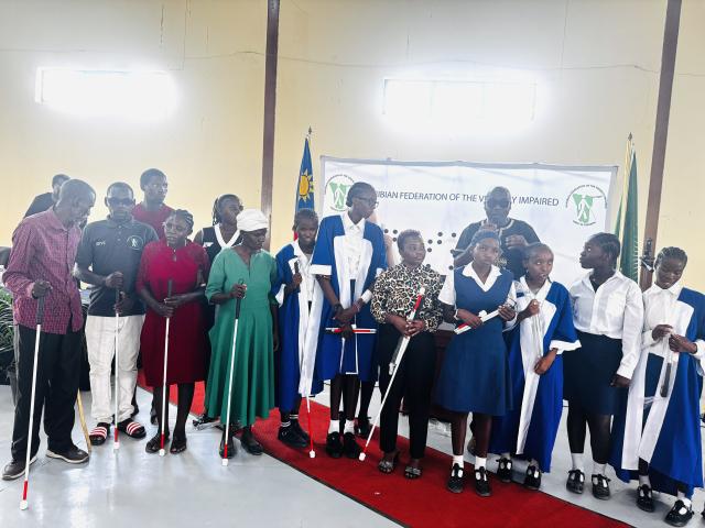NKURENKURU, 15 October 2026- Fourteen learners and six community members received white canes at the North Eastern Association of the Visually Impaired’s International White Cane Day commemoration at Nkurenkuru Expo Hall on Thursday. 
(photo: Lylie Joel)
NAMPA