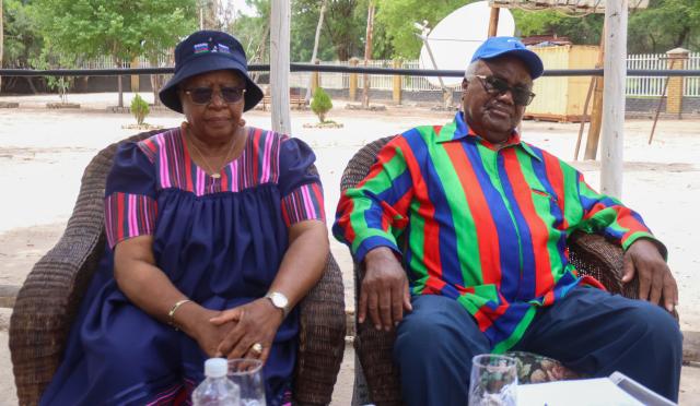 OKANGHUDI, 11 February 2025 - Former President Hifikepunye Pohamba (right) and his wife, the former First Lady Penehupifo Pohamba (left) pictured at their home at Okanghudi in the Ohangwena Region. (Photo: Hesron Kapanga) NAMPA