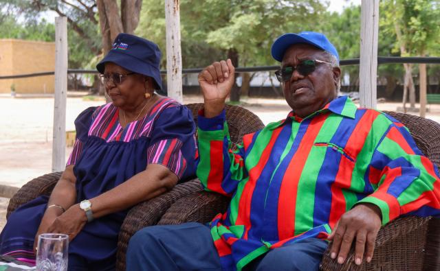 OKANGHUDI, 11 February 2025 - Former President Hifikepunye Pohamba (right) and his wife, the former First Lady Penehupifo Pohamba (left) pictured at their home at Okanghudi in the Ohangwena Region. (Photo: Hesron Kapanga) NAMPA