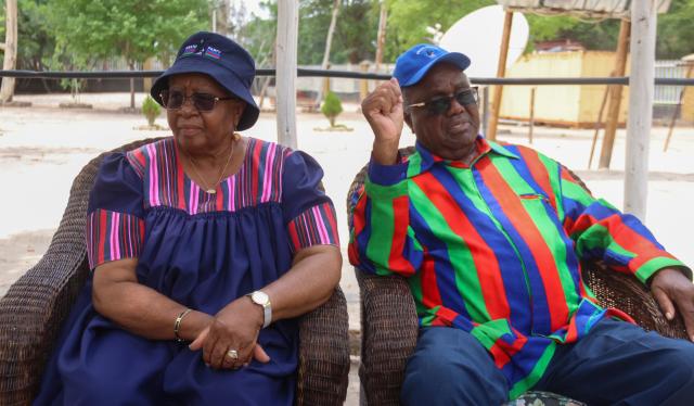 OKANGHUDI, 11 February 2025 - Former President Hifikepunye Pohamba (right) and his wife, the former First Lady Penehupifo Pohamba (left) pictured at their home at Okanghudi in the Ohangwena Region. (Photo: Hesron Kapanga) NAMPA