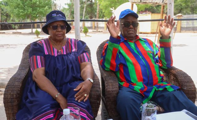 OKANGHUDI, 11 February 2025 - Former President Hifikepunye Pohamba (right) and his wife, the former First Lady Penehupifo Pohamba (left) pictured at their home at Okanghudi in the Ohangwena Region. (Photo: Hesron Kapanga) NAMPA