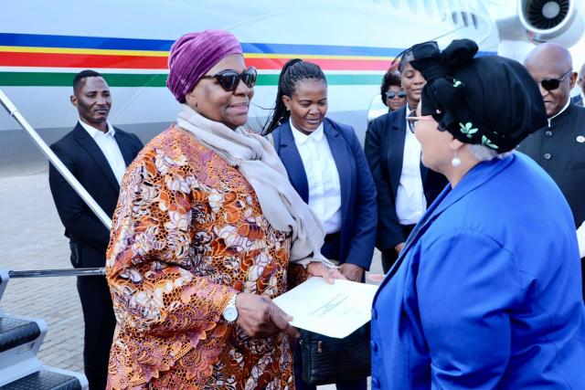 WINDHOEK, 18 October 2026 - President Netumbo Nandi-Ndaitwah with Vice President Lucia Witbooi before departure from Hosea Kutako International Airport to Luanda on Sunday to attend the Angola-Namibia Bi-National Commission (Photo: Contributed) NAMPA