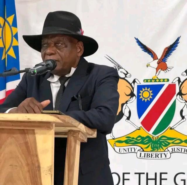 KAMANJAB, 21 October 2026- Namibia’s First Gentleman, Lieutenant General (Retired) Epaphras Denga Ndaitwah, delivers his keynote address during an engagement with boys and girls at Kamanjab Community Hall on Wednesday. (Photo: Contributed) NAMPA 