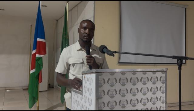RUNDU, 21 October 2026 - The Chairperson of NANTU in the Kavango West Region Daniel Lyambezi speaking during the official opening of the NANTU annual teachers tournament on Wednesday. (Photo by: Sawi Hausiku) NAMPA 
