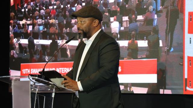 SWAKOPMUND, 23 October 2026 - President of the Namibia Chamber of Commerce and Industry speaking at the opening of the Swakopmund International Trade Expo (SWAiTEX) at Swakopmund on Friday. (Photo by: Isabel Bento) NAMPA