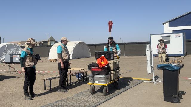 SWAKOPMUND, 28 October 2026 - CTBTO Scientists and experts arriving back to the base of operations in Swakopmund after a field exercise scenarios on nuclear detection outside of Arandis. (Photo by: Isabel Bento) NAMPA