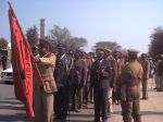 RED FLAG DAY COMMEMORATION WINDHOEK, 25 August 2002 - The Red Flag Day, an annual event, was commemorated at Okahandja. Seen here are troops of the Red Flag marching towards the graves to pay homage to the fallen heroes killed by Germans in 1904. (Photo by: Herman Ngasia) NAMPA