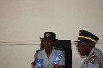 Windhoek, 29 March 2012-Inspector Kauna Shikwambi and Deputy Commissioner Edwin Kanguatjivi of the Namibian Police Force (NamPol) displaying the newly-published booklets containing a wide range of safety and crime prevention tips to the media here on Thursday.(photo by Simon Kopper Endjala) NAMPA