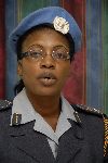 WINDHOEK, 03 August 2012 - Julia Sakuwa, Chief Inspector and Commander of the Namibian Police Force Contingent that was serving in the United Nations Mission in Darfur (UNAMID) and the United Nations Mission in South Sudan (UNMISS)for the period of two years and four months speaking during the official welcoming ceremony held at Police Sports Ground Hall in Olympia on Friday. A total of 31 female officers were departed to serve in peace keeping and restoring of law and order under the mandate of the United Nations in Darfur.(Photo by: Joseph Nekaya) NAMPA